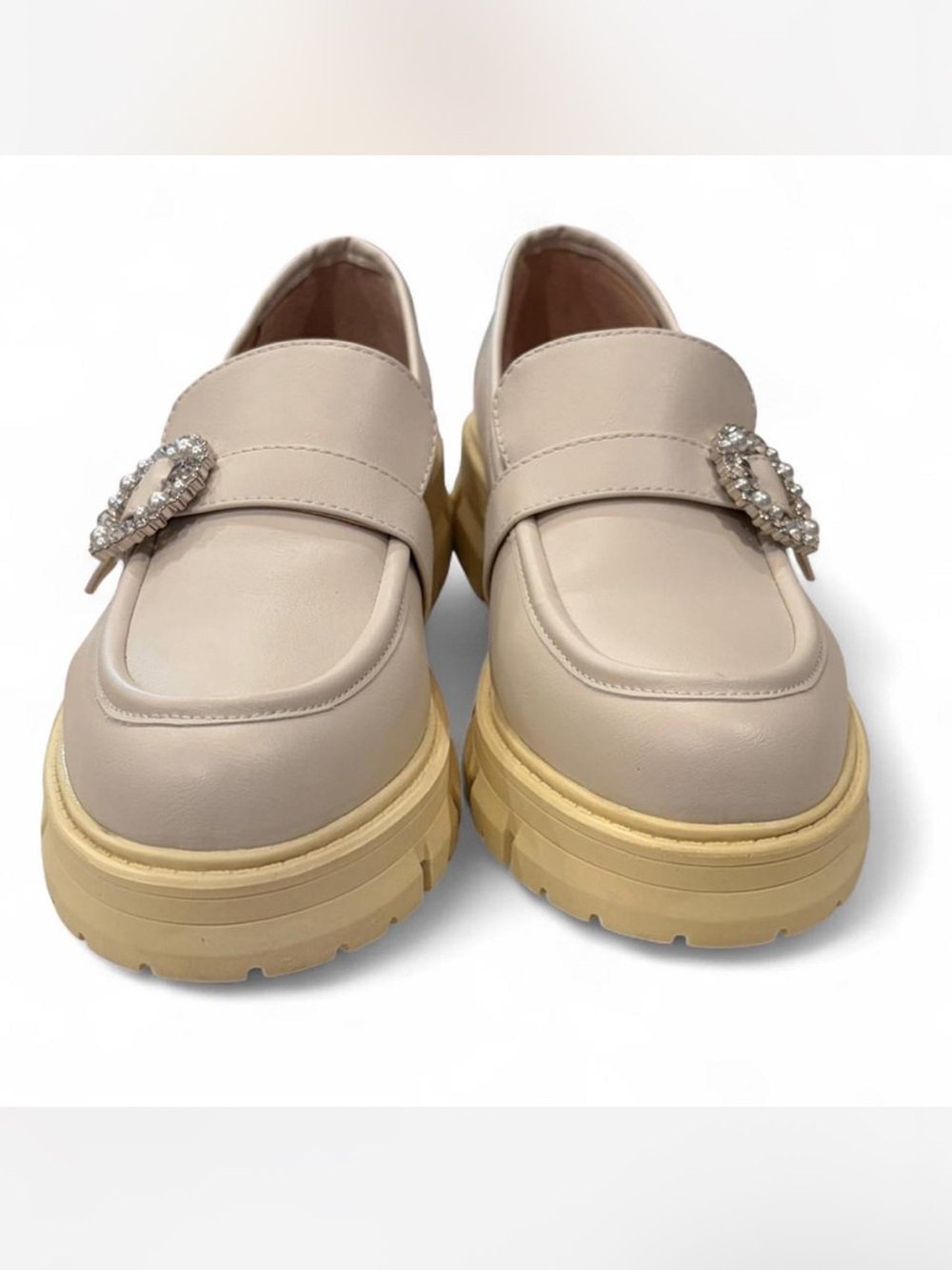 Crown&Ivy Lenny Lug Sole Loafer | Gray & Yellow | Ebellished buckles | Size 8.5 - Picture 5 of 7
